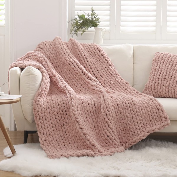 WESHIONGOO Chunky Knit Blanket Throw Knitted Throw Blankets for Couch