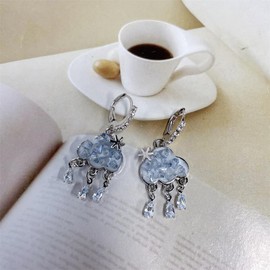 Cute Blue Cloud Teardrop Raindrop Cubic Zirconia Dangle Drop Small Hoop Earrings for Women Dainty Waterdrop Tassel Dangling Lightweight Hypoallergenic Fashion Jewelry Gift, Metal, Cubic Zirconia