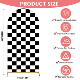Arch Backdrop Cover 4FT Checker Monster Truck Birthday Party Decorations Arch Cover Spandex Fitted Circle Car Racing Arch Backdrop Covers for Kid Boys Let's Go Racing Party Supplies （Black & White）