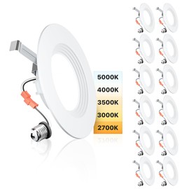 Ensenior 5/6 Inch 5CCT LED Can Lights 12 Pack, Retrofit Led Recessed Lighting, Baffle Trim, Dimmable, 9W=110W, 1000LM, 2700K/3000K/3500K/4000K/5000K Selectable, IC Rated - ETL & FCC