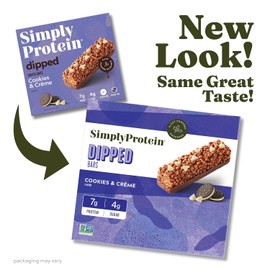 Simply Protein - Cookies & Crème Dipped Bars, 10 Bars - Plant Based Protein Snack Bars, Snacks for Kids - 7g Protein, 4g Sugar, 100 Calories - Vegan, Gluten Free, Non GMO, Kosher - 2 Boxes