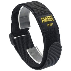 AMHUGE Nylon Sport Watch Band Black Grey WATERPROOF 18mm 20mm 22mm Hook Loop & Fastening Outdoor Watch Strap (Black with Yellow Logo（Black Plastic Buckle）, 22mm-Regular)