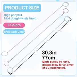 Pndeyo 3pcs 30in Sports Hair Tie for Women, No Damage Elastics Rip Tie Hair Ties, Colorful Braided Tails Long Hair Holder Band Ponytail Holders for Swimming Gym Diving