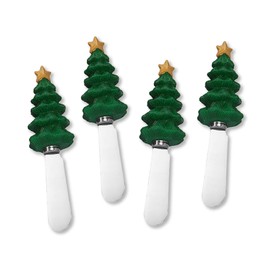 UPware 4-Piece Hand Painted Resin Handle with Stainless Steel Blade Cheese Spreader Butter Spreader knives (Christmas Tree)