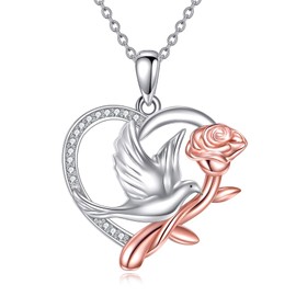 JERWLI Dove Necklace 925 Sterling Silver Rose Dove of Peace Pendant Gifts for Women Jewelry