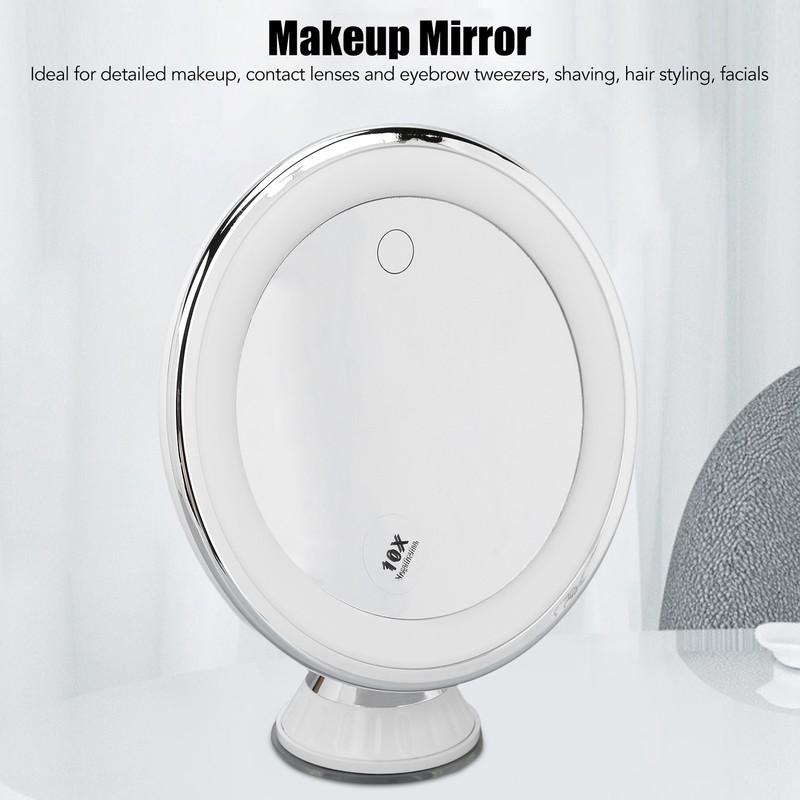 Suction Cup Makeup Mirror 10x with 3 Light Colors Battery