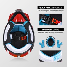 ROOZO Youth Kids Dirt Bike Helmet DOT Certified - Full Face Motorcycle Helmet for Off-Road, ATV, Street Riding, Includes Adjustable Goggles & Protective Gloves