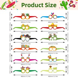 12 Pieces Cinco de Mayo Fiesta Paper Glasses, Colorful Mexican-Themed Eyewear with Sombrero, Cactus Designs for Holiday Photo Booth Props, Party Favors, and Taco Night Accessories for Adults and Kids
