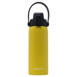 New Aquatix (Lemon Yellow, 21 Ounce) Pure Stainless Steel Double Wall Vacuum Insulated Sports Water Bottle Convenient Flip Top Cap with Removable Strap Handle - Keeps Drinks Cold 24 hr/Hot 6 hr
