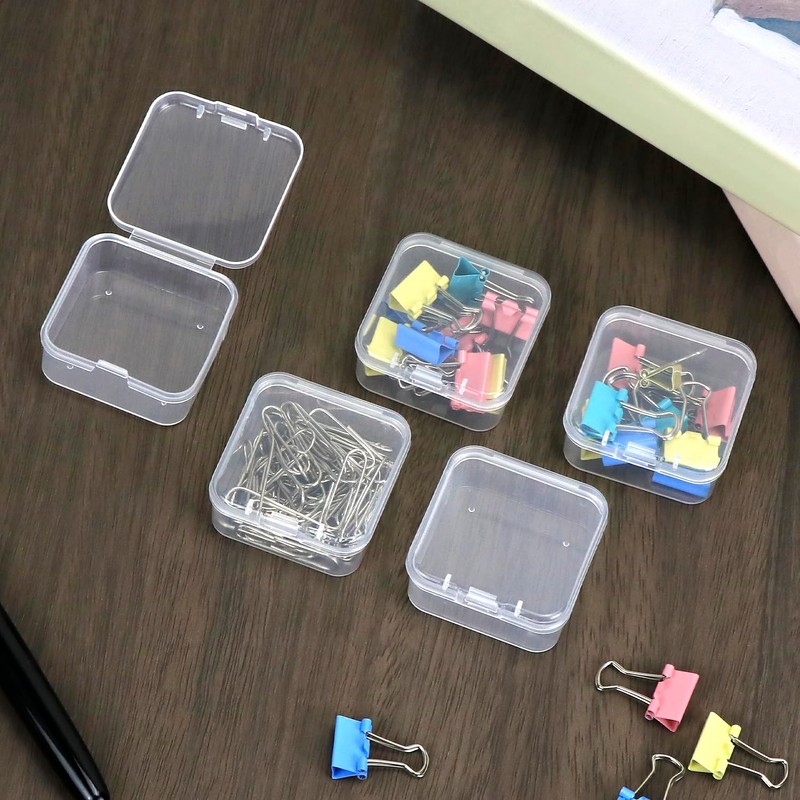 QWORK® Pack of 50 Small Square Storage Boxes with Hinged