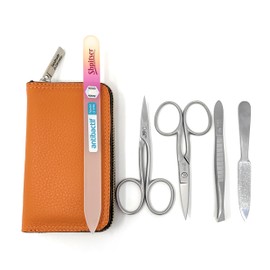 Erbe Solingen 4 pcs Surgical Stainless Steel German Manicure Set Grooming Kit In Luxury Genuine Leather Case Made in Solingen Germany With BONUS: SHPITSER Crystal glass Nail File