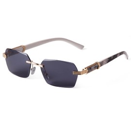 JUDOO Fashion Rimless Rectangular Sunglasses for Women Men Vintage Narrow Eyewear