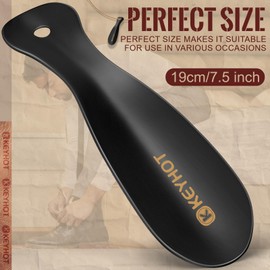 KEYHOT Metal Shoe Horn 7.5 inch, Small Stainless Steel Shoe Spoon Travel Size for Seniors Men Women 2PCS (Black)