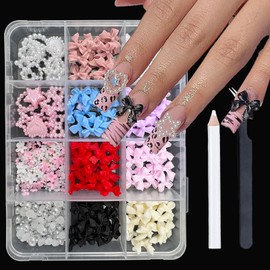 3D Bows Nail Charms Star Heart Nail Charms Mixed Color Charms for Nails Design Flowers Pearl Nail Art Gems Charms for Women Girls Nails Art Supplies DIY Accessories