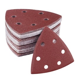 wadafen Mouse Sander Pads, 72pcs Multi Tool Sanding Pads, 90x90x90 mm Detail Sander Pads, 6 Holes Triangle Sandpaper for Delta Sander ＆ Multitool Sander, Grits 40/60/80/120/180/240 Each x12
