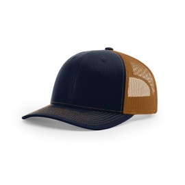 Joe's USA Richardson 112 Adjustable Trucker Cap - Premium Snapback Caps-OSFM - 1 Pack - Navy/Caramel