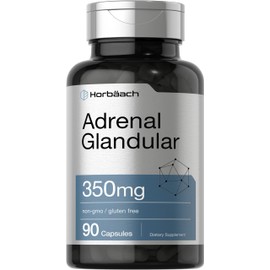 Horbäach Raw Adrenal Glandular | 350 mg | 90 Capsules | Non-GMO, Gluten Free Supplement