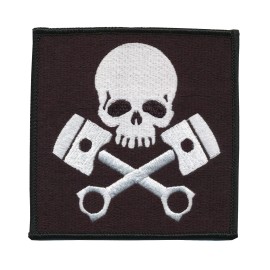 Skull Pistons Embroidered Patch - Approximately 4" X  4" - Motorcycle - Hot Rod