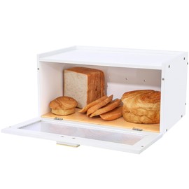 ETMI White Bread Box for Kitchen Countertop - Large Modern Bamboo Bread Box Kitchen Storage Box