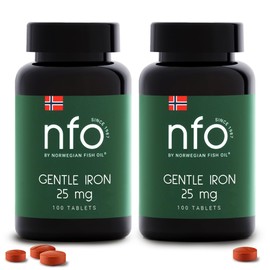 NFO GENTLE IRON 2er-Pack [2x100=200 Eisentabletten] Eisen hochdosiert mit Ferrochel-Formel – die bioverfügbarste Form gegen Eisenmangel – vegan geeignet – aus Norwegen – hoch verträglich
