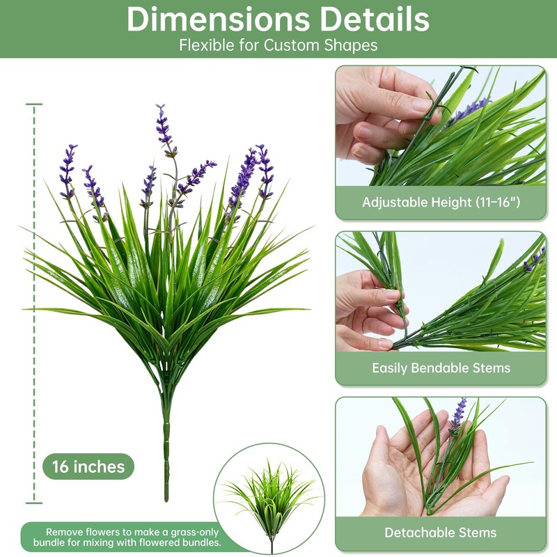 15 Bundles Artificial Plants & Flowers UV Resistant No-Fade, Purple