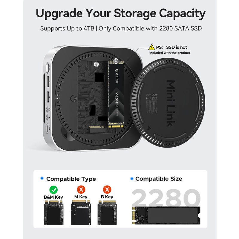 ORICO MiniLink Mac mini M4 Hub with SATA SSD Enclosure,
