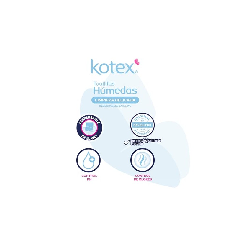 Kotex Toallitas Húmedas para Higiéne Íntima, 1 paquete con 56