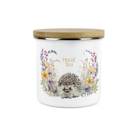Purely Home Floral Hedgehog Decaf Tea Storage Canister - Pretty Wildlife & Foliage Homewares Gifts - Large Enamel Hot Drinks Kitchen Storage Container