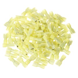 MECCANIXITY 100PCS Female Spade Connector, 12-10 AWG Nylon Quick Disconnect Wire Connector Crimp Terminal Insulated for Automotive Boat, Yellow