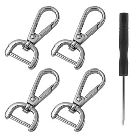 Pack of 4 Carabiner Hooks with Swivel and Screwdriver, ID 15 mm Carabiner Swivel Carabiner D-Ring Carabiner Hook Silver, Carabiner for Dog Lead, Carabiner with Swivel for Bag Accessories