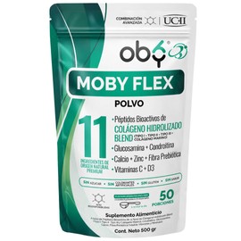 Colageno Hidrolizado 1, 2, 3 y Marino | Glucosamina, Condroitina, Calcio, Zinc, Vitamina C, D3 | Peptidos Bioactivos | Articulaciones Piel Huesos | Alta Biodisponibilidad | MOBY FLEX | Oby Polvo Puro sin sabor 500g