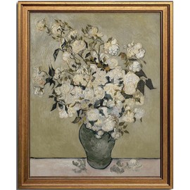 KBKBART Vintage Floral Wall Art Framed, Neutral White Still Life Roses Pictures Wall Decor Aesthetic, Vintage Flower Bathroom Canvas Painting, Desk Shelf Decor, Farmhouse Canvas Wall Art Prints for