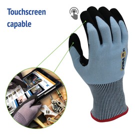 Juba High Cut Resistance Safety Work Gloves with K-ROCK® Textile Fibre - Made with Fibreglass and Steel Yarn Coated on Sandy Nitrile Foam on the Palm - Touchscreen Compatible (7)