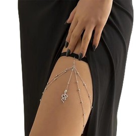 JUSTUSNX Boho Leg Chain Snake Shaped Pendant Thigh Chain Body Chain Summer Beach leg Chain Jewelry Accessories for Women and Girls (D)