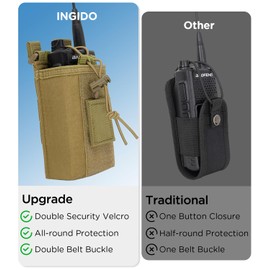 INGIDO Molle Radio Pouch Holster, Adjustable Storage Belt Holder Case Heavy Duty Nylon for Universal Two Ways Walkie Talkie, Tan