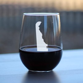 Delaware State Outline Stemless Wine Glass - State Themed Drinking Decor and Gifts for Delawarean Women & Men - Large 17 Oz Glasses