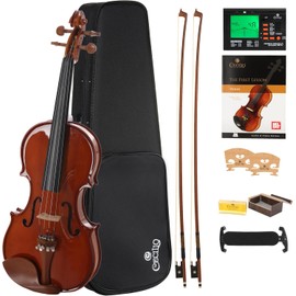 Cecilio 1/4 Violin Solidwood Violin with D'Addario Prelude Strings, Bow, Rosin, Tuner, Shoulder Rest & Lesson Book – Ideal for Beginners