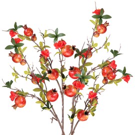 Forlaoers 4pcs Spring Pomegranate Fake Fruit Tree Branches Red Berries Stems Tall Artificial Flowers for Vase Table Centerpiece Home Dining Room Farmhouse Decor Christmas Wedding Decorations Indoor