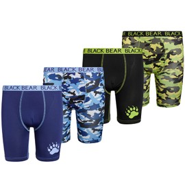 Black Bear Boys’ Underwear – 4 Pack Long Leg Performance Compression Boxer Briefs (4-18), Size Memium (8/10), Green Camo, Blue Camo