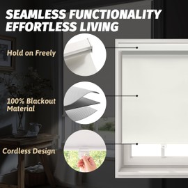 ShadeMart Blackout Roller Shades, Free-Stop Cordless Blinds for Window, Thermal-Insulated Pull-Down Shades, Easy Install Room Darkening Blinds for Home, Bedroom, Office