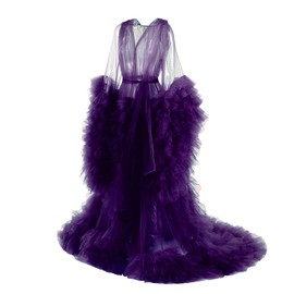 Daily Life Mall Women's Bridal Robes plum Tulle Puffy Long Puffy Tulle Robe Sheer for Maternity photoshoot perspective Sheer for Maternity Photoshoot