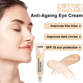 Mineral Sunscreen Eye Cream, Hydrating 3-in-1 Anti-Aging Eye Cream, SPF 35 & Helps Filter Blue Light, for Dark Circle and Puffines, 15ml(#02 Medium)