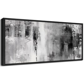 PHOPAGO Black Abstract Framed Wall Art Tie-dyed Abstract Illustrations Modern Minimalist Painting Decorative Artwork for Living Room Bedroom 8x16in Black Framed