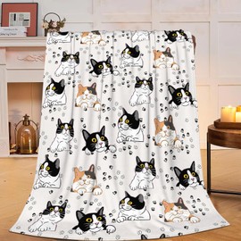 Cat Blanket Cute Cat Pattern Fleece Throw Blanket Toddler Fuzzy Plush Super Soft Cozy Warm Cute Cat Nursery Stuffed Animal Decor Blanket Gifts for Boys Girls Kids Adult Men Women 50"X40"