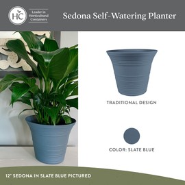 The HC Companies Sedona Round Self-Watering Pot - Lightweight Self Care Planter - Plastic Planter for Herbs & More - Durable Plant Pots for Indoor Plants & Outdoor Plants (9" Slate Blue)