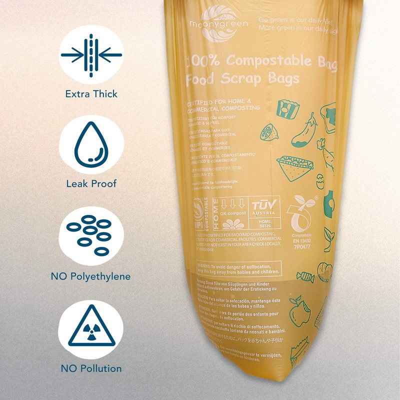 Moonygreen Compostable Trash Bags, 2.6 Gallon, 9.84 Liter, 200 Count,