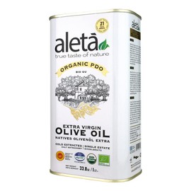 Aleta, Organic PDO Extra Virgin Olive Oil, Certified Single Estate Messara Valley Greece, Award-Winning Traceable & Kosher, 1 Lt (33.8 oz.) Tin