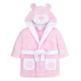 Bamu Baby Town Boys Girls Unisex Soft Plush Fleece Hooded Bath Robe Dressing Gown Sizes 6-12 12-18 18-24 Months (12-18 Months, Teddy-Pink)