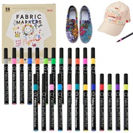 WENJION 24 Pack Fabric Pens Permanent for Clothes, T-Shirts, Canvas Bags & Shoes, Fabric Markers Set, Textile Art Markers for Kids, Adults DIY Craft Drawing Kit, Design Gift Idea