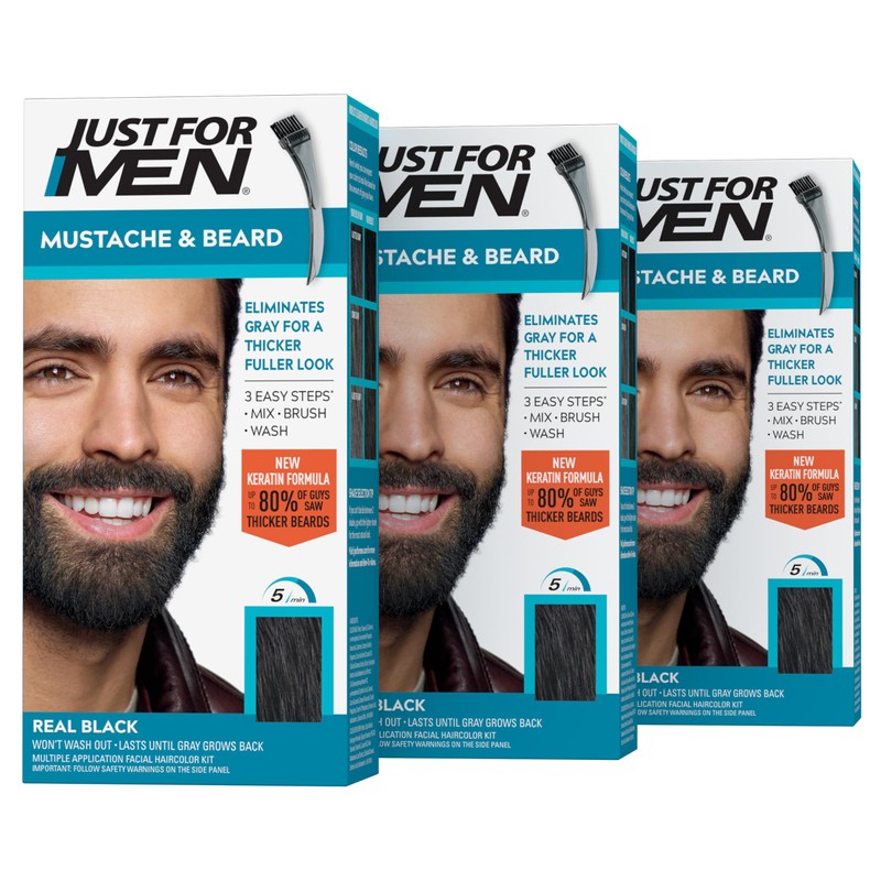 Just Mustache And Beard Brush-in Color Gel, Real Black, Pack